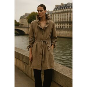 On Parle De Vous Ruffled Neck Belted Trench-coat in Beige XL